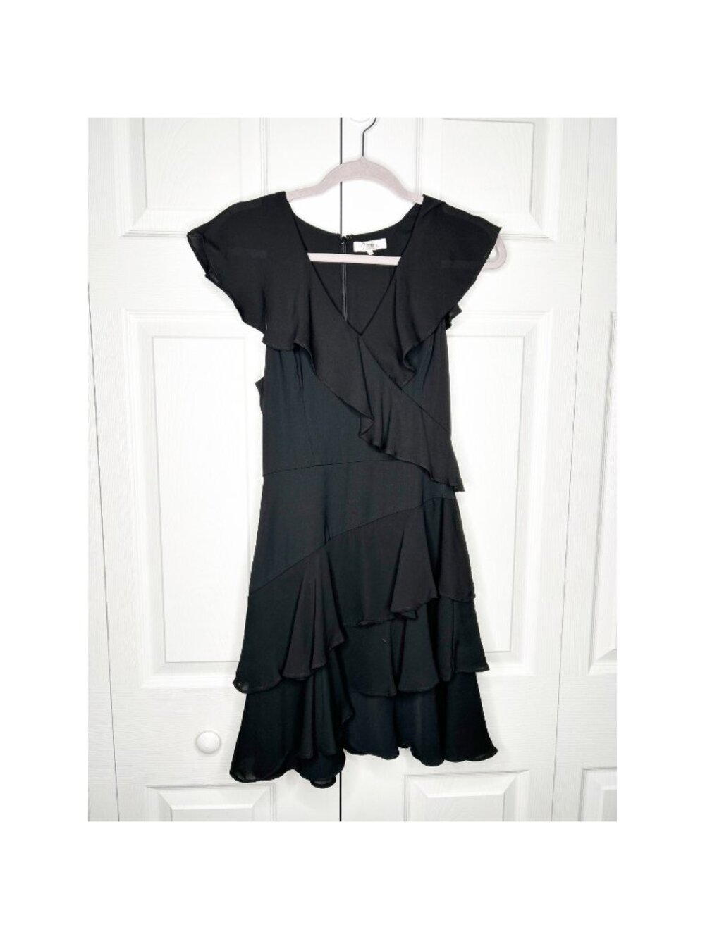 Parker Black Ruffle V-Neck Cap Sleeve Combo Mini Dress Women's Size 0